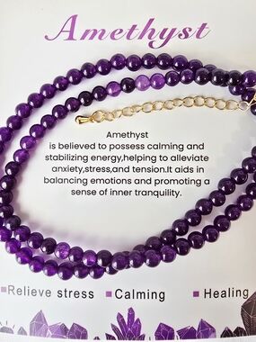 Amethyst  Purple Beaded Necklace / Bracelet with Gold Chain Accent